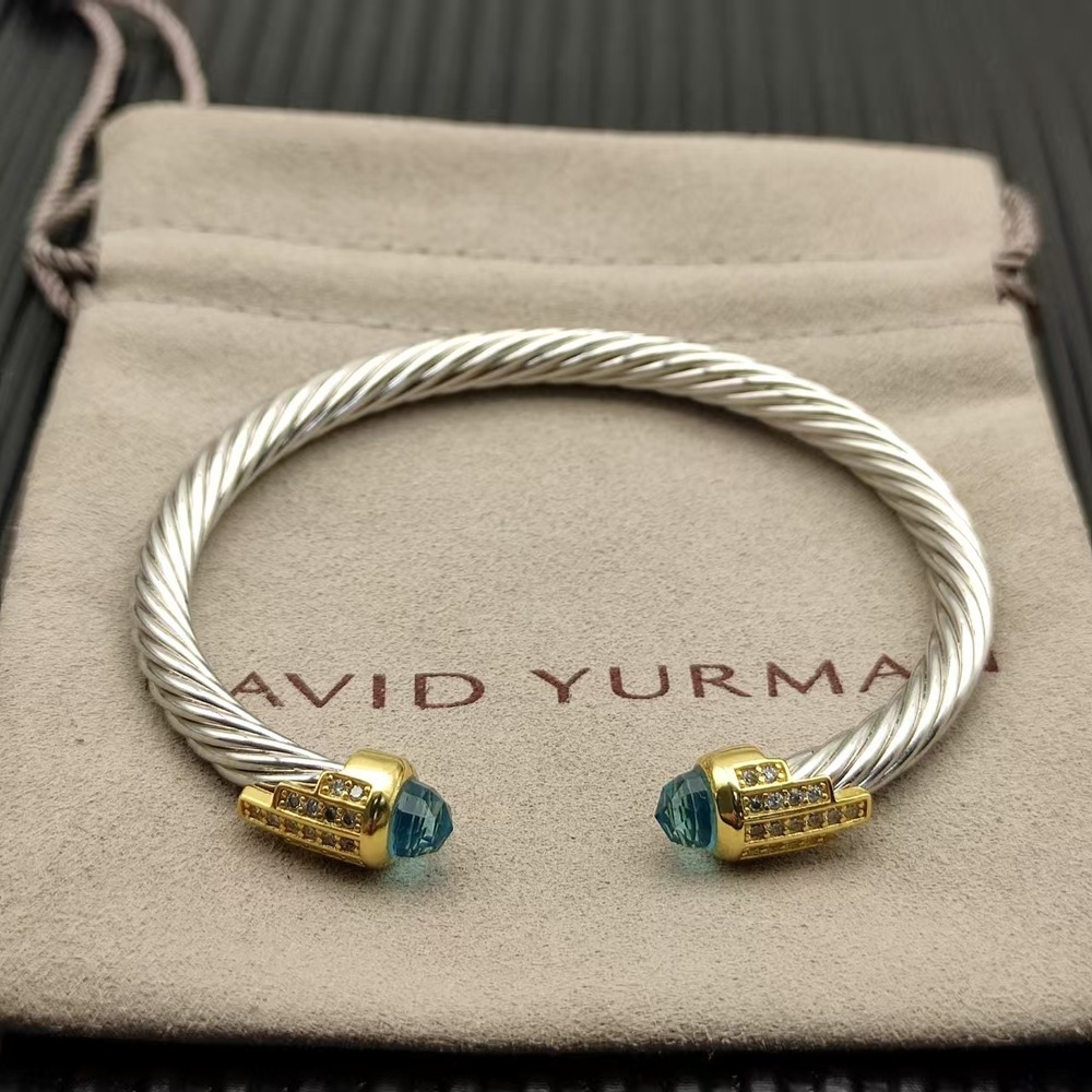 David Yurman Gold-Topped Silver 5-Ring Diamond Bracelet